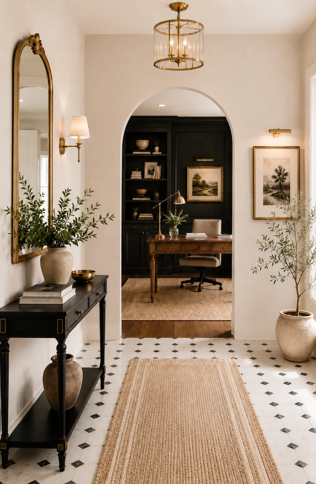 Entrée élégante ouvrant sur un bureau à domicile, aménagée par Summex Design