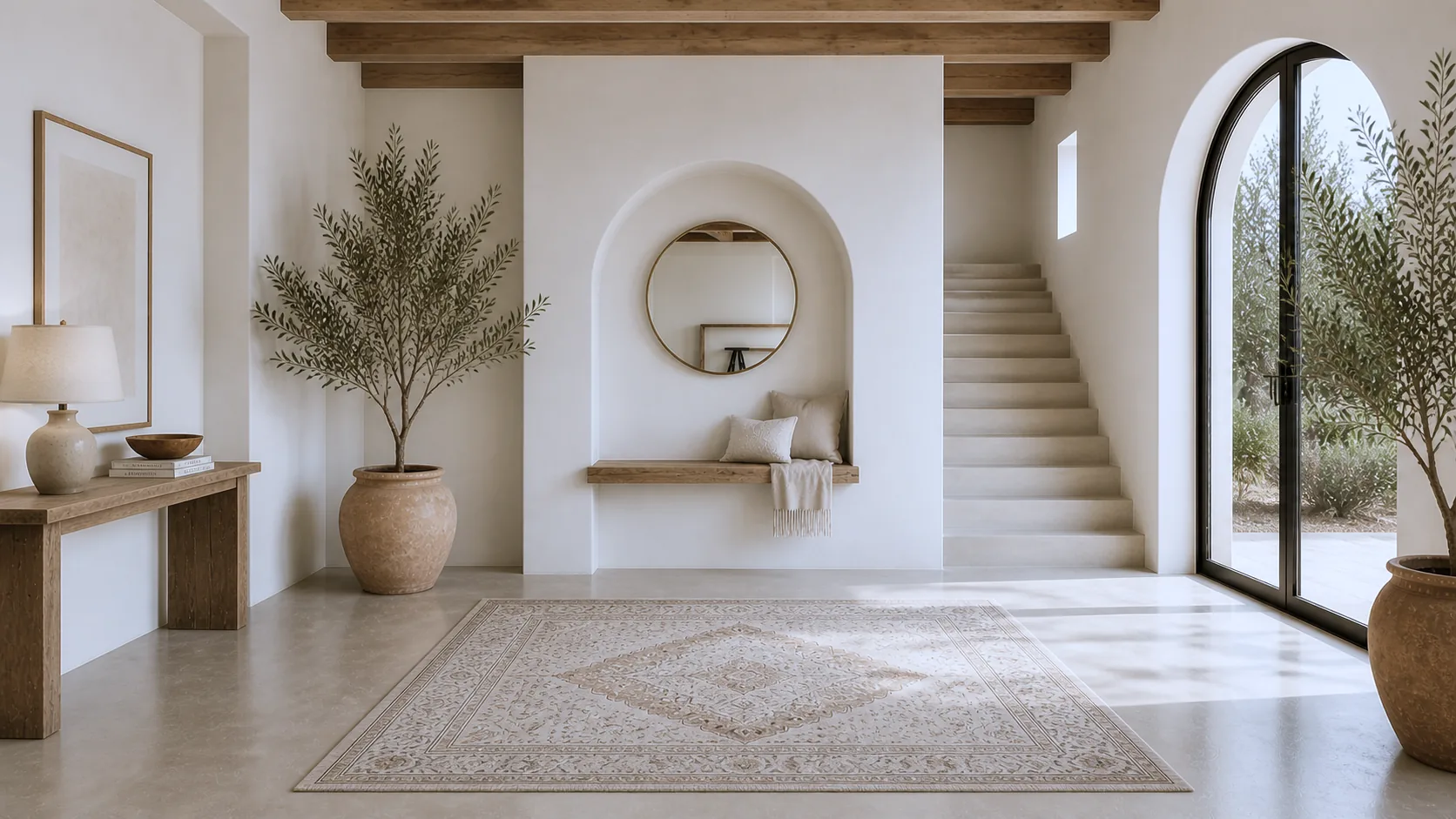 Entrée lumineuse avec escalier et arche, conçue par Summex Design