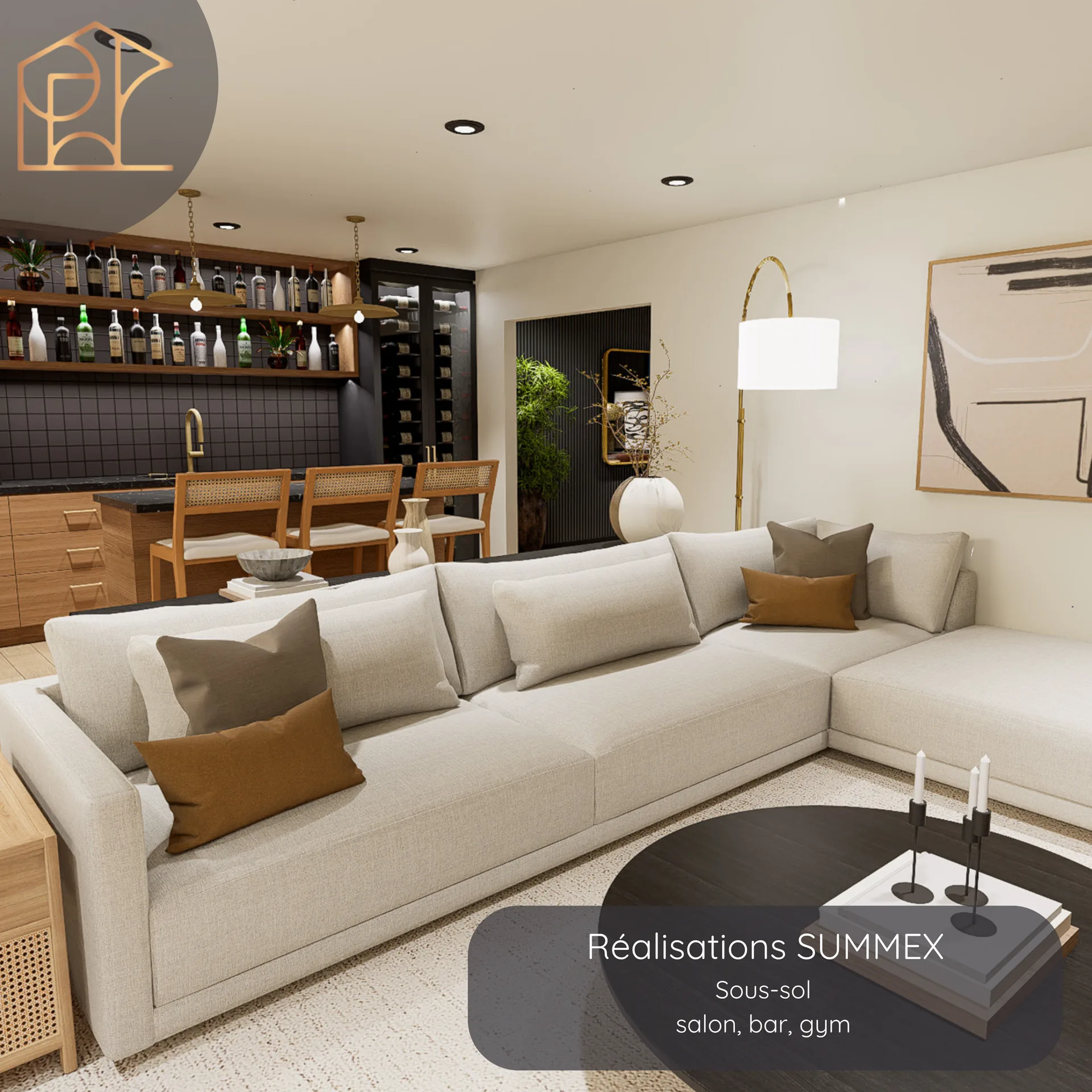 Réalisation Summex Design — Sous-sol salon, bar, gym