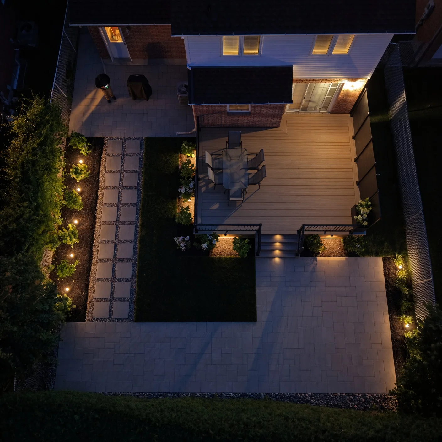 Vue aérienne nocturne d'un aménagement extérieur, projet Gatineau