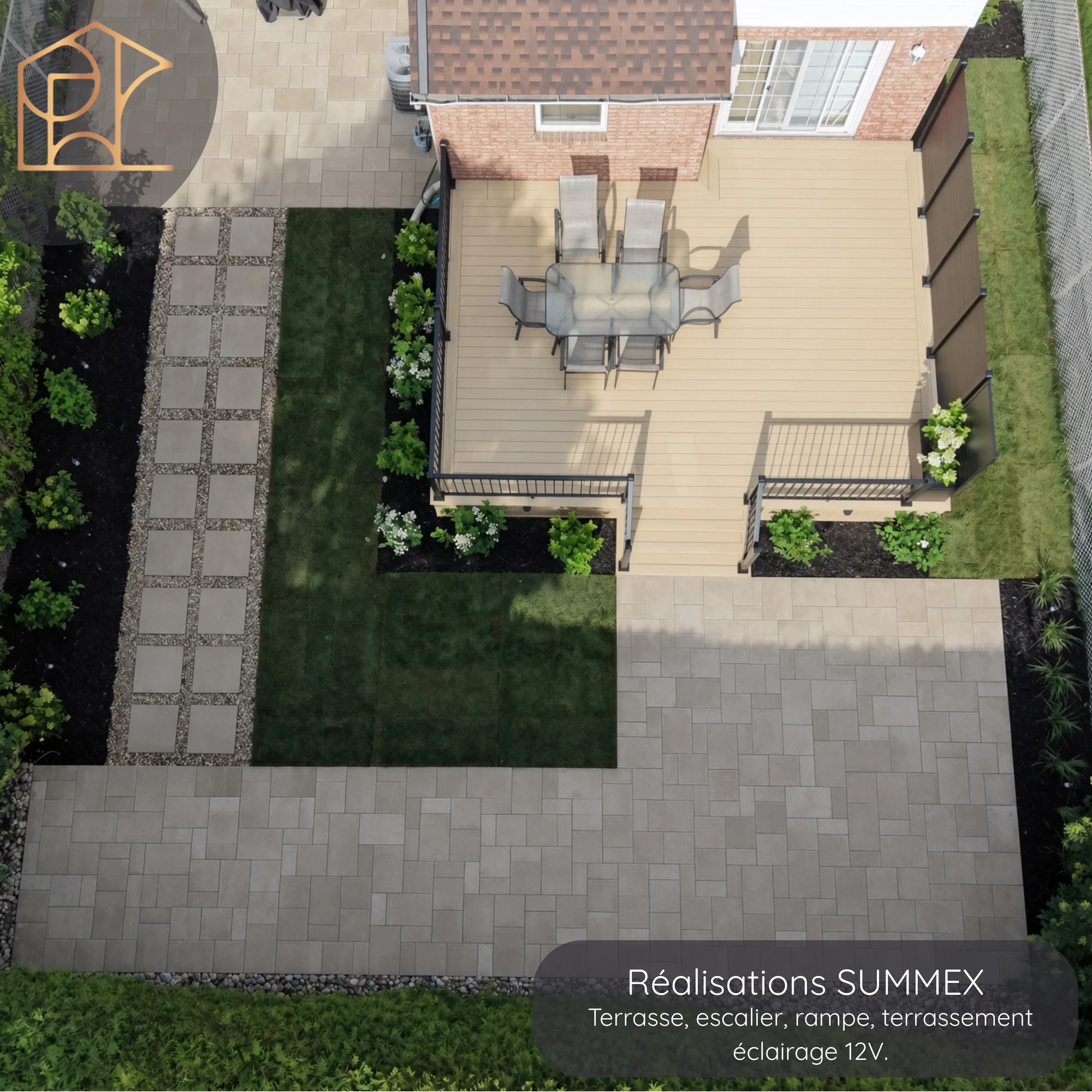 Terrasse, escalier, rampe, terrassement, éclairage 12 V, photo 1 de 11, réalisation Summex